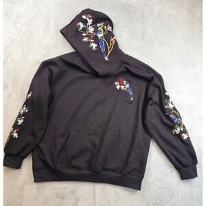 Niepce Birds Flowers Embroidered Black Hoodie Japanese Streetwear Sweatshirt XL